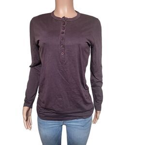 Pulp raising women's long sleeves henley raisin pullover top size L,S